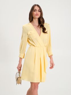 Vestido camisero amarillo claro con bolsillos utility   Rinascimento