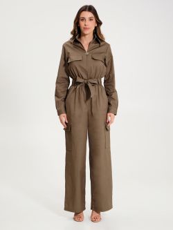Military Green Utility Jumpsuit with Pockets  Rinascimento