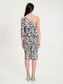 Zebra-print One-shoulder Dress in Lycra  Rinascimento