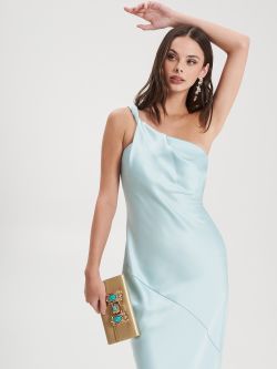 One-Shoulder Dress with Aqua Green Torchon   Rinascimento
