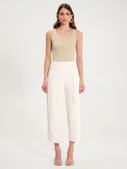 Pantaloni Crop in Cadi a Portafoglio Bianco Panna  det_1