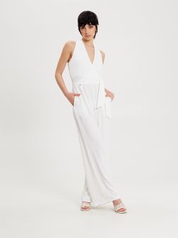 White Palazzo Jumpsuit with Knot sp_e1