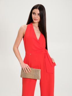 Red Palazzo Jumpsuit with Knot   Rinascimento