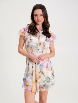 Vestido corto multicolor con estampado de flores  Rinascimento
