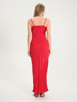 Langes Kleid aus Viskose in Rot det_3