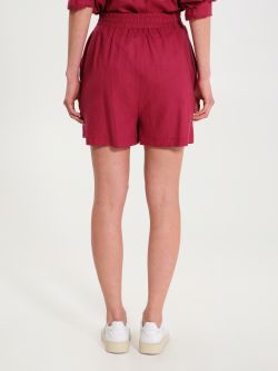 Burgundy Elasticated Linen Shorts  in_i4
