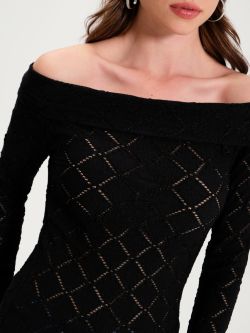 Off-the-shoulder Openwork Sweater in Black  Rinascimento