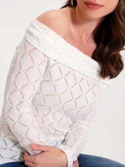 Off-the-shoulder Openwork Sweater in White  Rinascimento