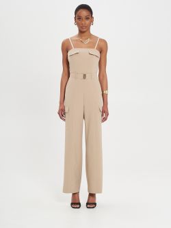 Beige Polyviscose Jumpsuit with Flaps    Rinascimento