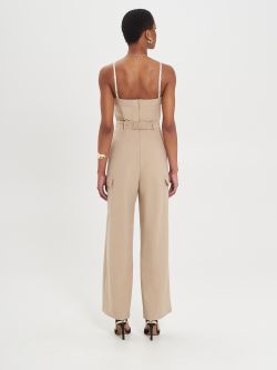 Beige Polyviscose Jumpsuit with Flaps    Rinascimento