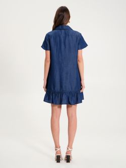 Chambry-Kleid mit Rüschen in Blau   Rinascimento