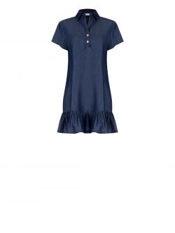 Chambry-Kleid mit Rüschen in Blau   Rinascimento