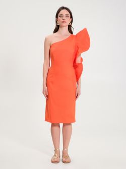 Orange Cotton Sheath Dress with Ruffles det_1