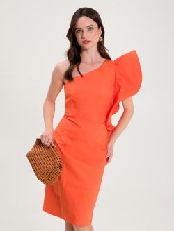 Orange Cotton Sheath Dress with Ruffles in_i7