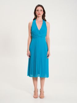 Turquoise Pleated Dress with Bow  Rinascimento