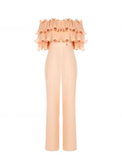 Peach Jumpsuit with Pleated Rouche  Rinascimento