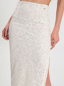 Falda de tubo de encaje blanco marfil   Rinascimento