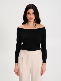 Black Sweater with Off-the-Shoulder Neckline   Rinascimento