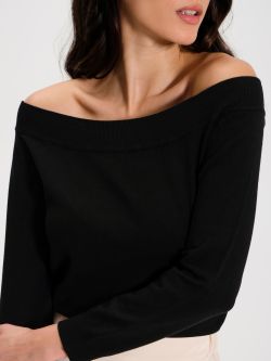 Black Sweater with Off-the-Shoulder Neckline   Rinascimento