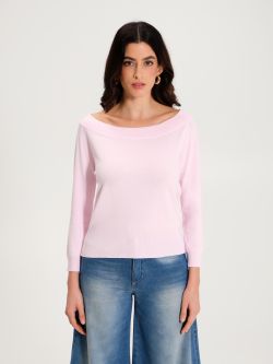 Pink Sweater with Off-the-Shoulder Neckline   Rinascimento