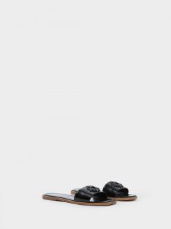 Flat monogram sandals, black Flat monogram sandals, black Rinascimento