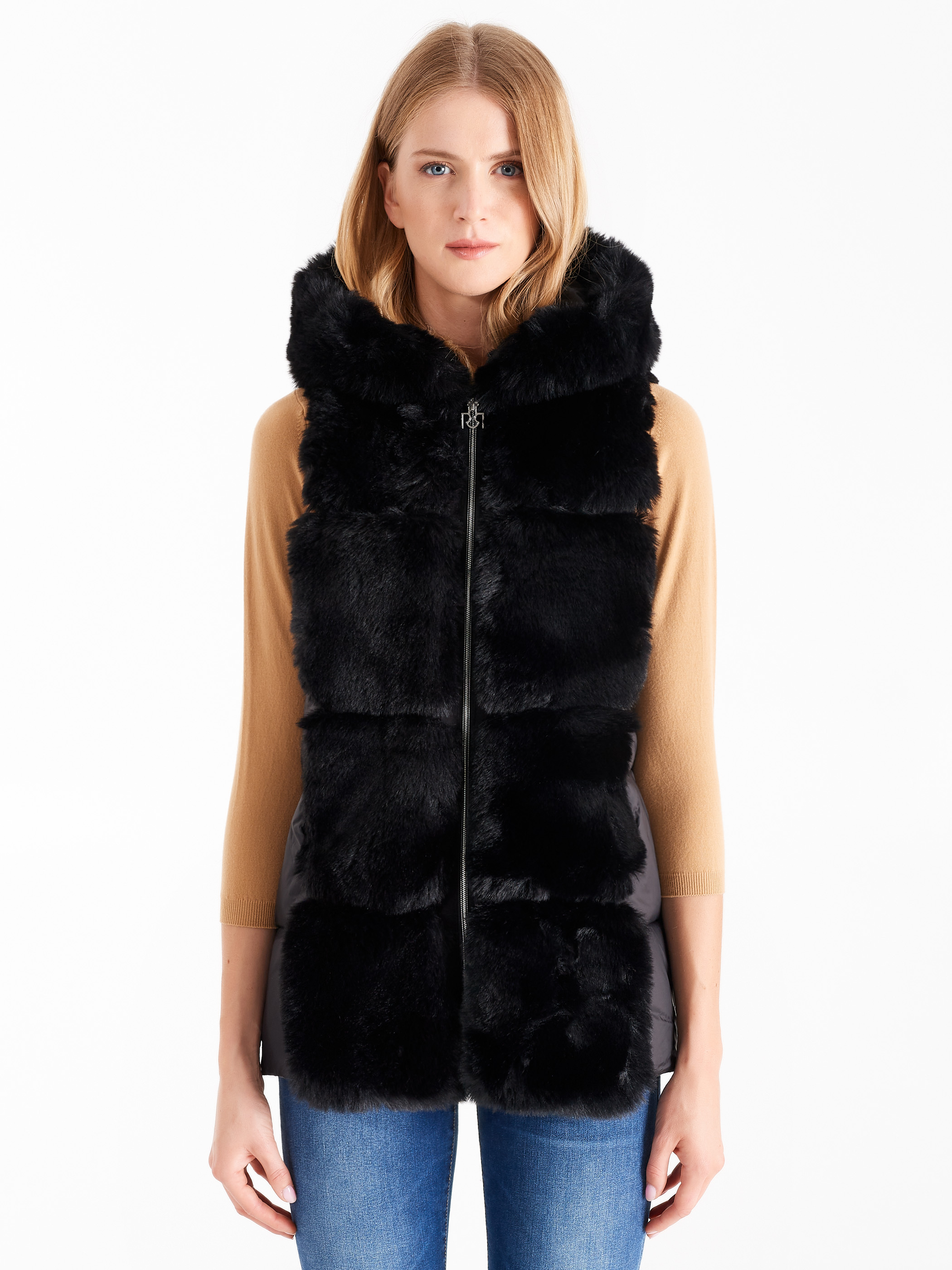 Faux Fur Vest Black Black Women Rinascimento