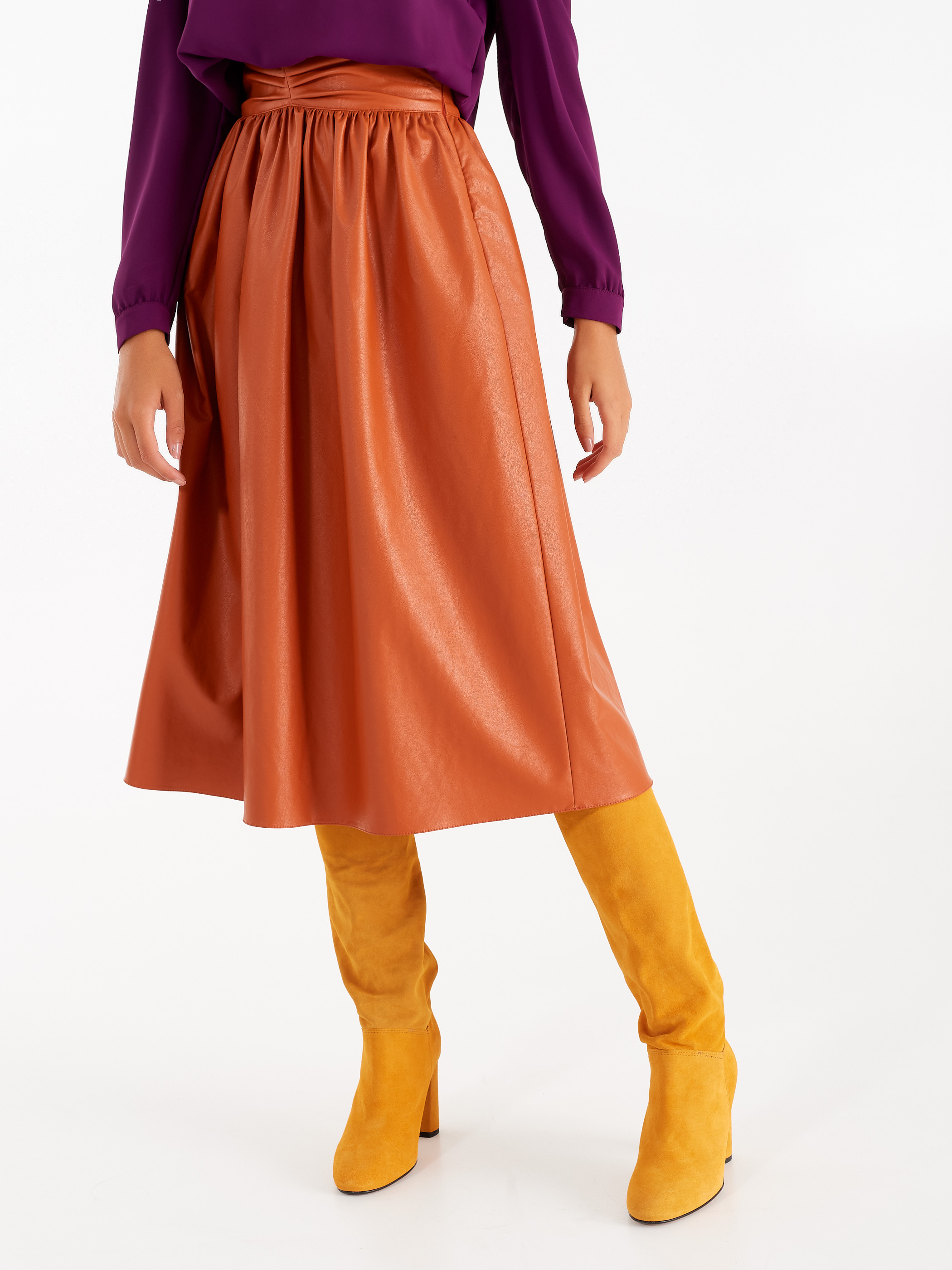 Faux Leather Skirt Orange Orange Women Rinascimento