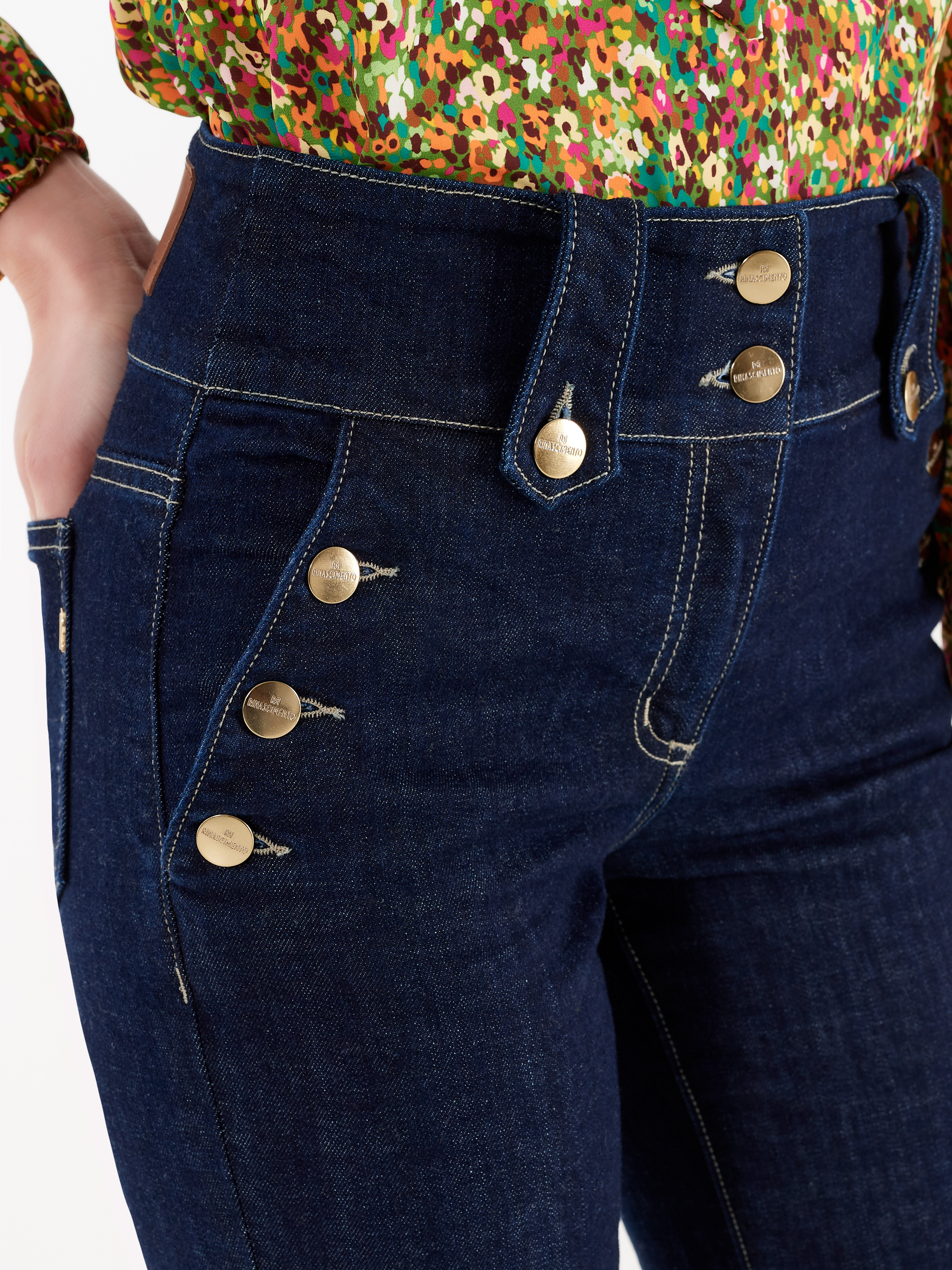 flared dark blue jeans