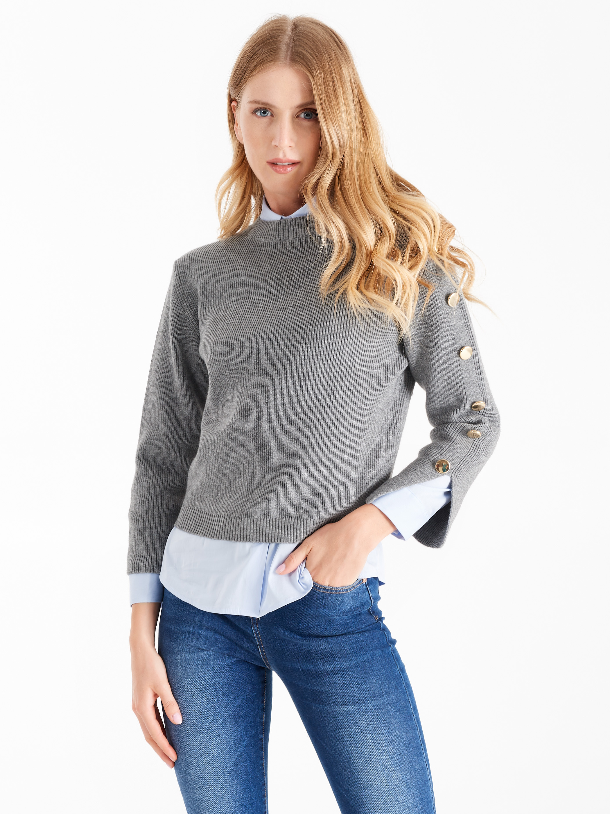 jumper with gold buttons