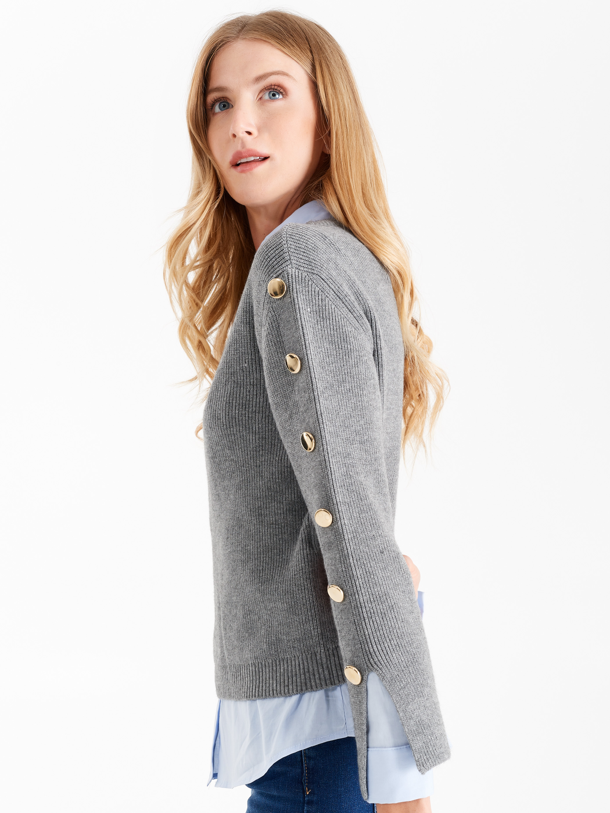 jumper with gold buttons