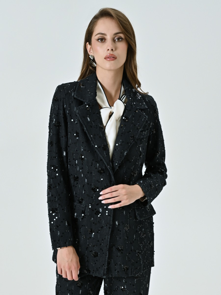 Giacca in Denim con Decoro Paillettes