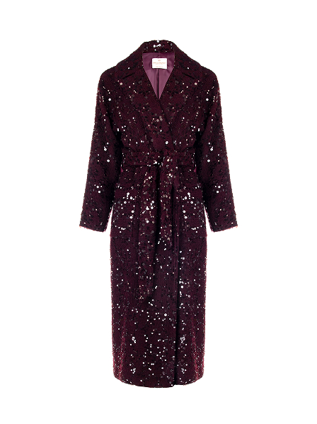Maxi Cappotto Bordeaux in Panno Bouclé e Paillettes