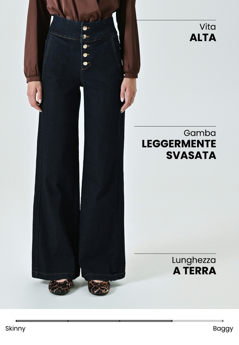 Jeans Stretch Wide Leg Lavaggio Scuro