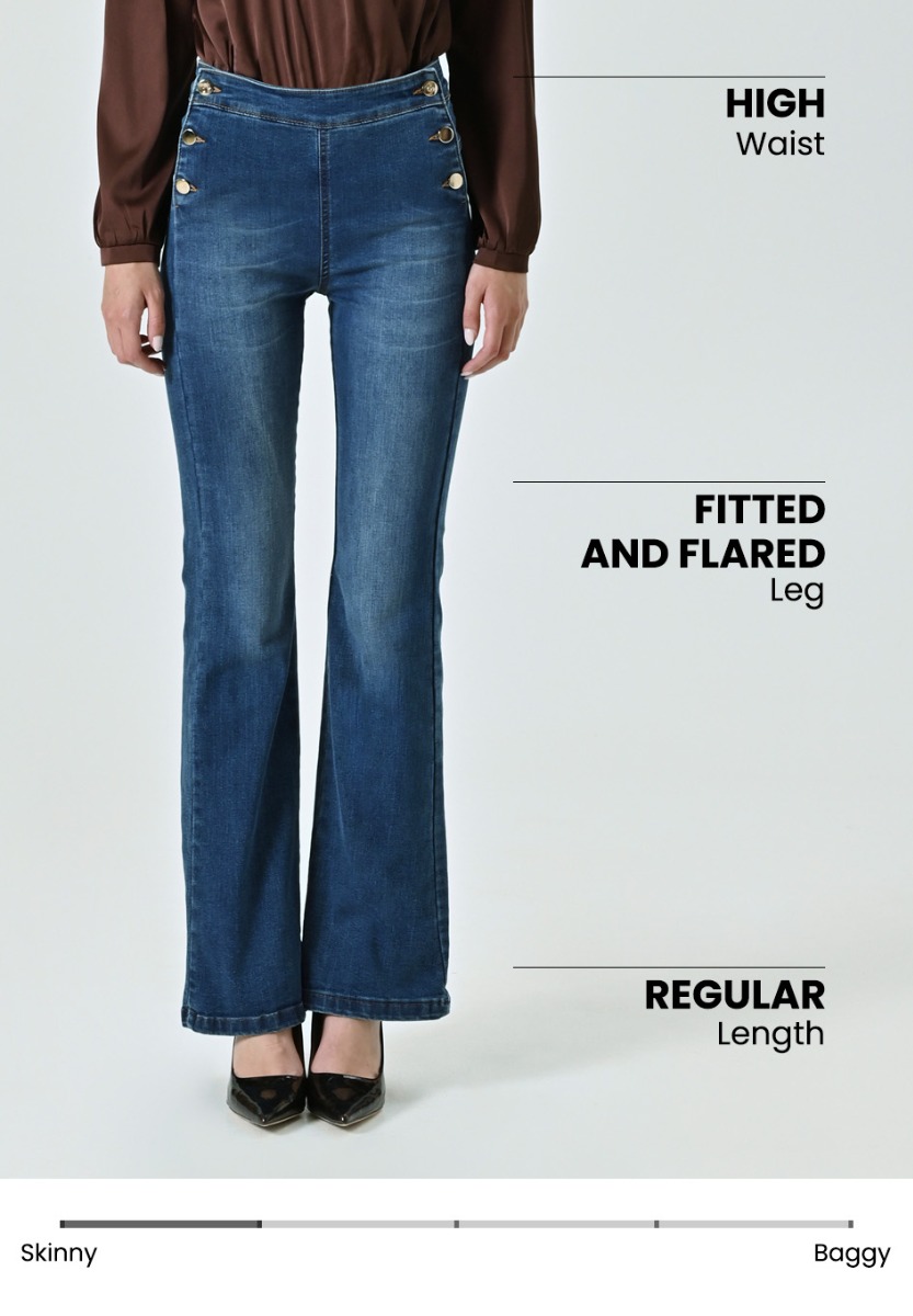 Flared Jeans with Flat Buttons