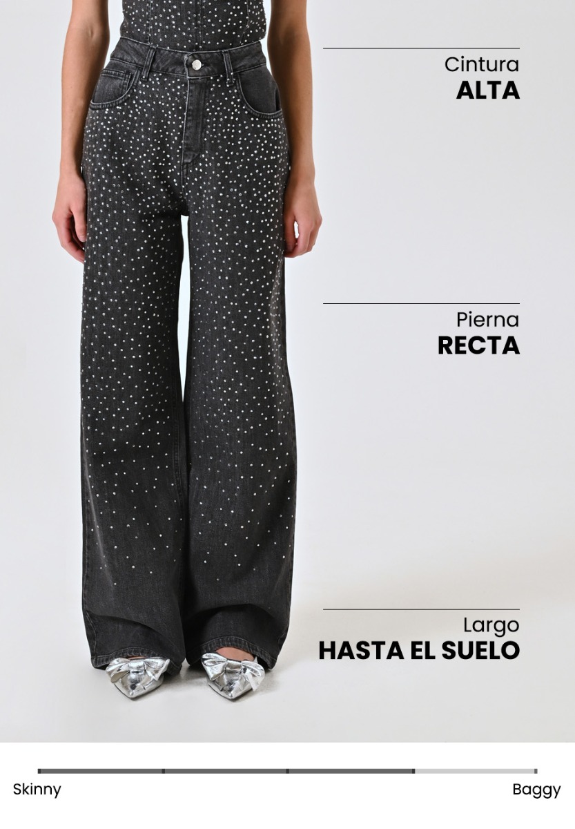 Jeans grises con pedrería