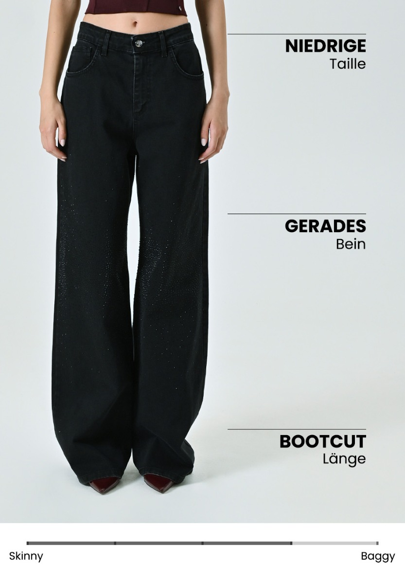 Schwarze Straight Jeans mit Mikro-Strass