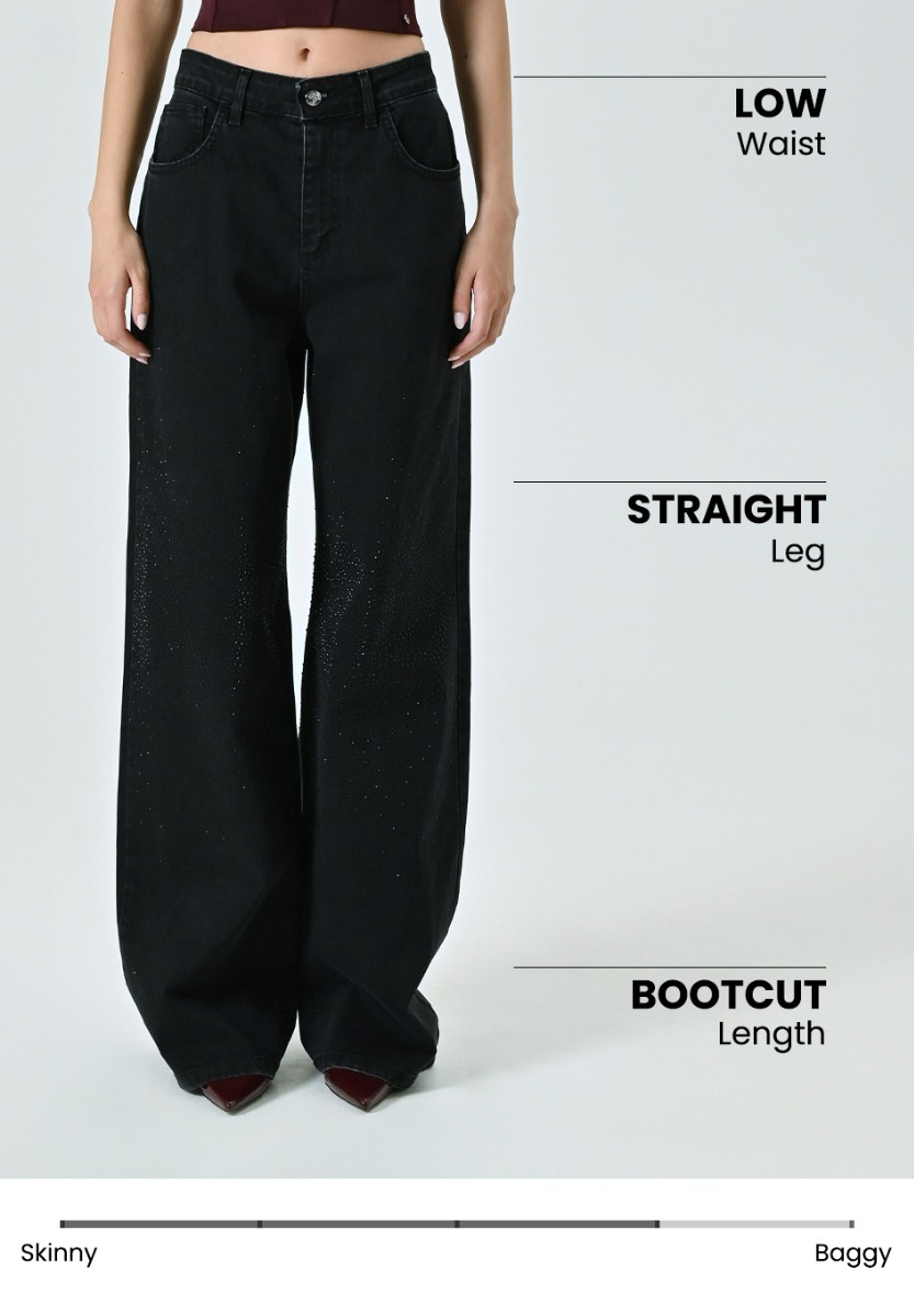 Black Straight Jeans with Micro Rhinestones