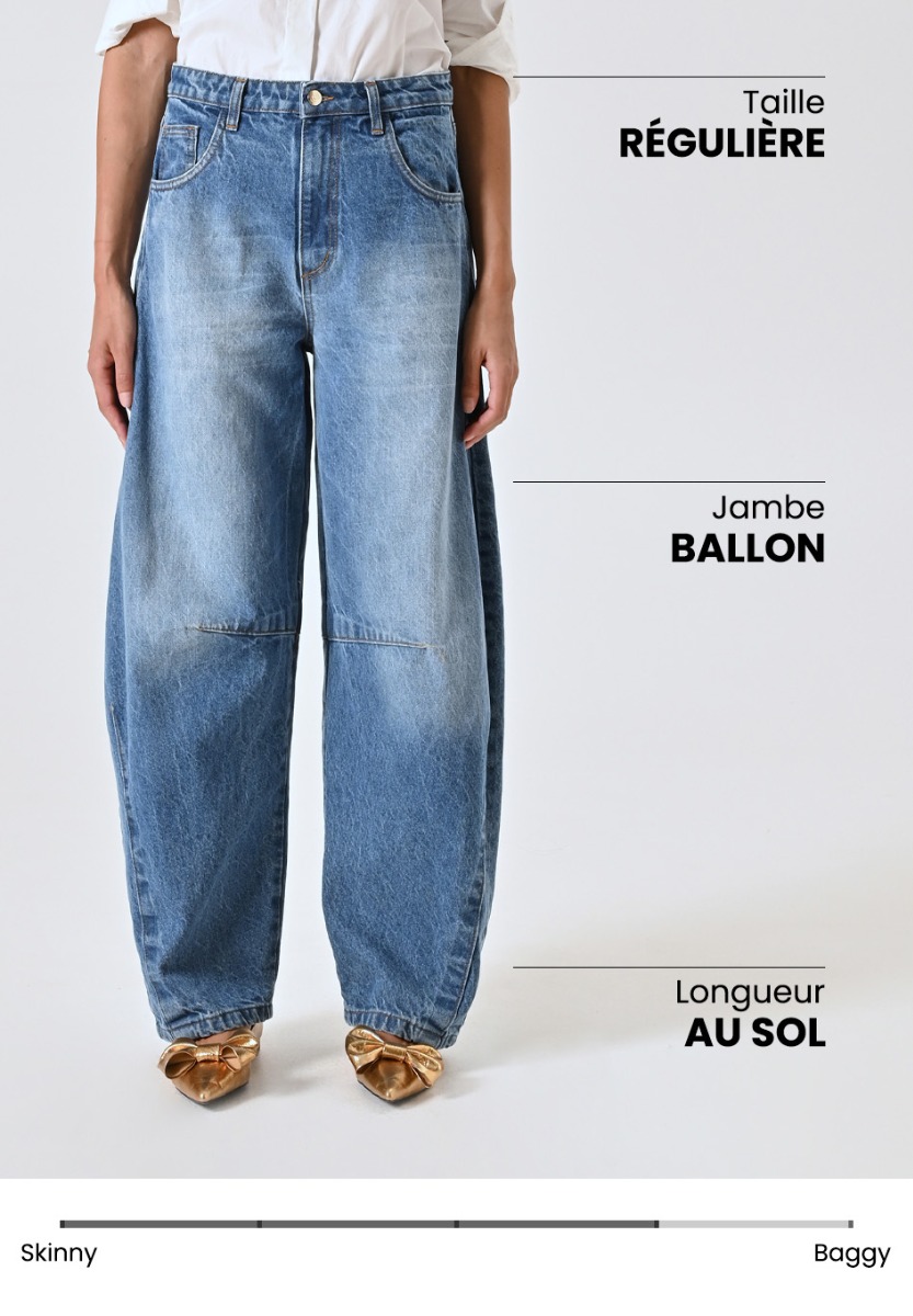 Jean bouffant à coutures apparentes