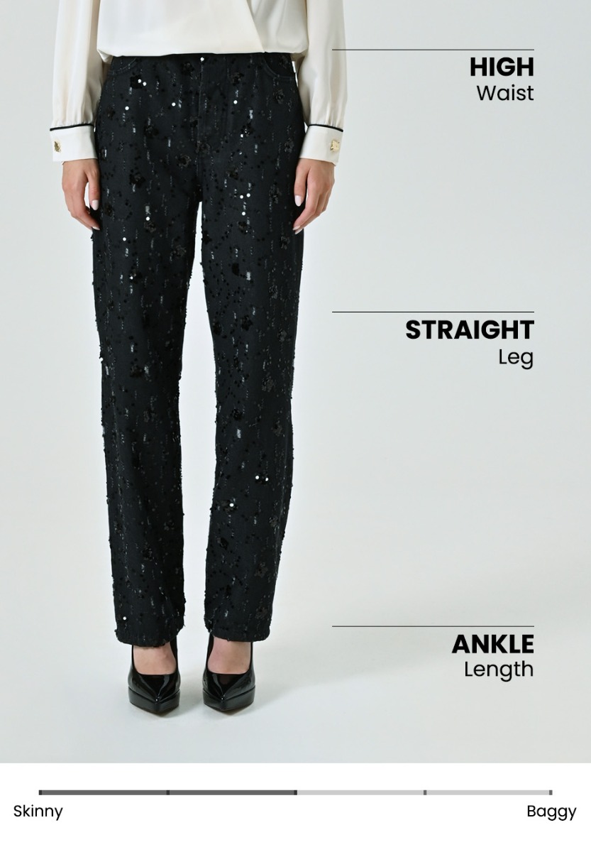 Denim Trousers Embellished with Sequins