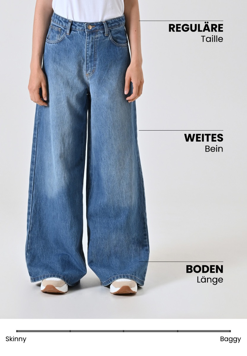 Jeans mit weitem Bein mit mittlere Waschung