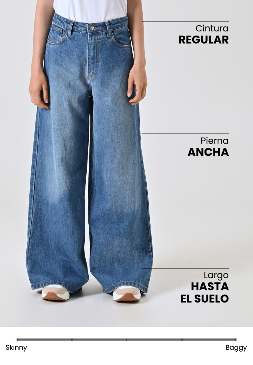 Jeans wide leg de lavado medio