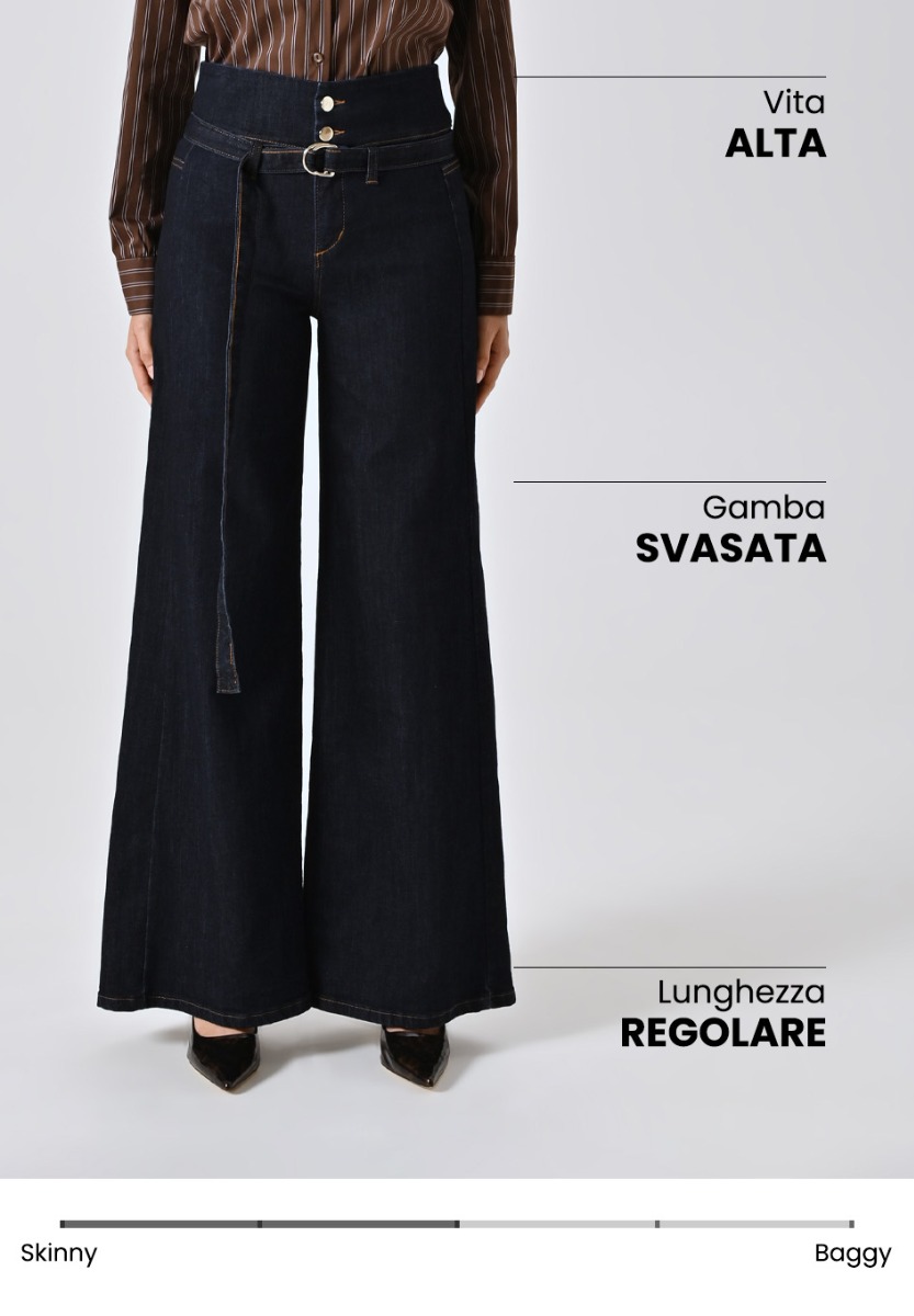 Jeans Vita Alta Lavaggio Scuro con Cintura