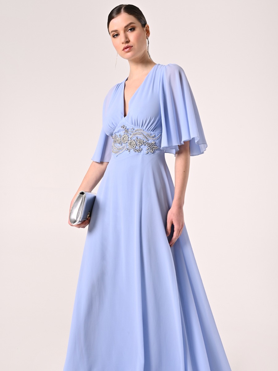 Rinascimento atelier Light Blue Dress Embellished with Stones