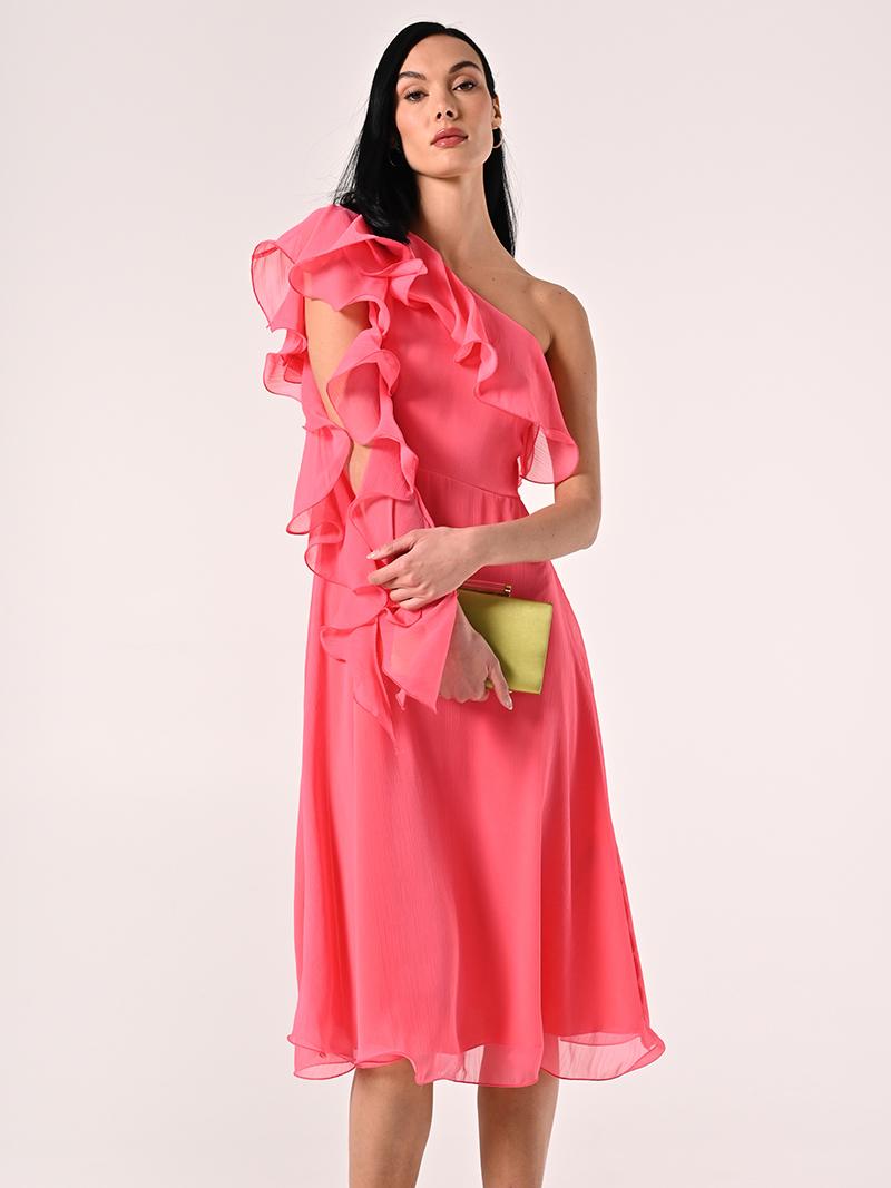 Abito Monospalla in Georgette Rosa Camelia