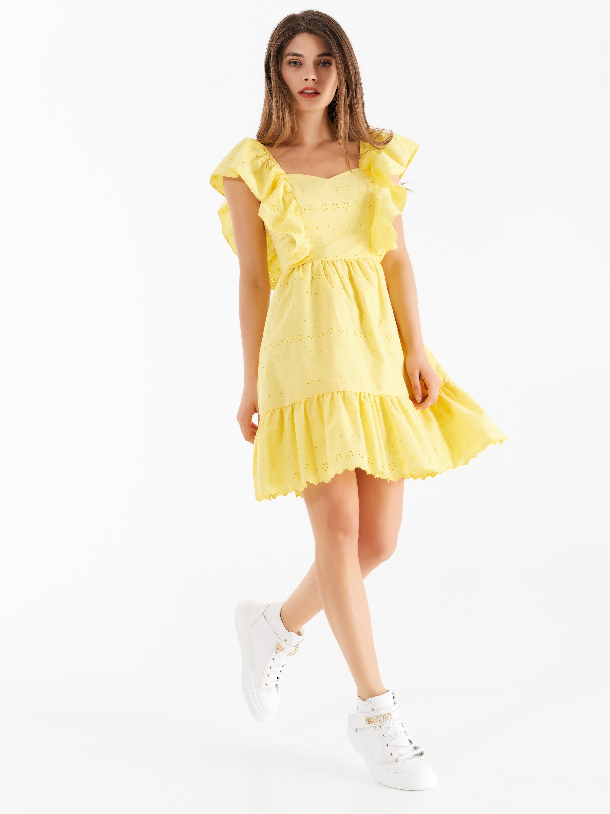 Short One Piece Dress In Coloured Sangallo Lace Yellow Women Rinascimento