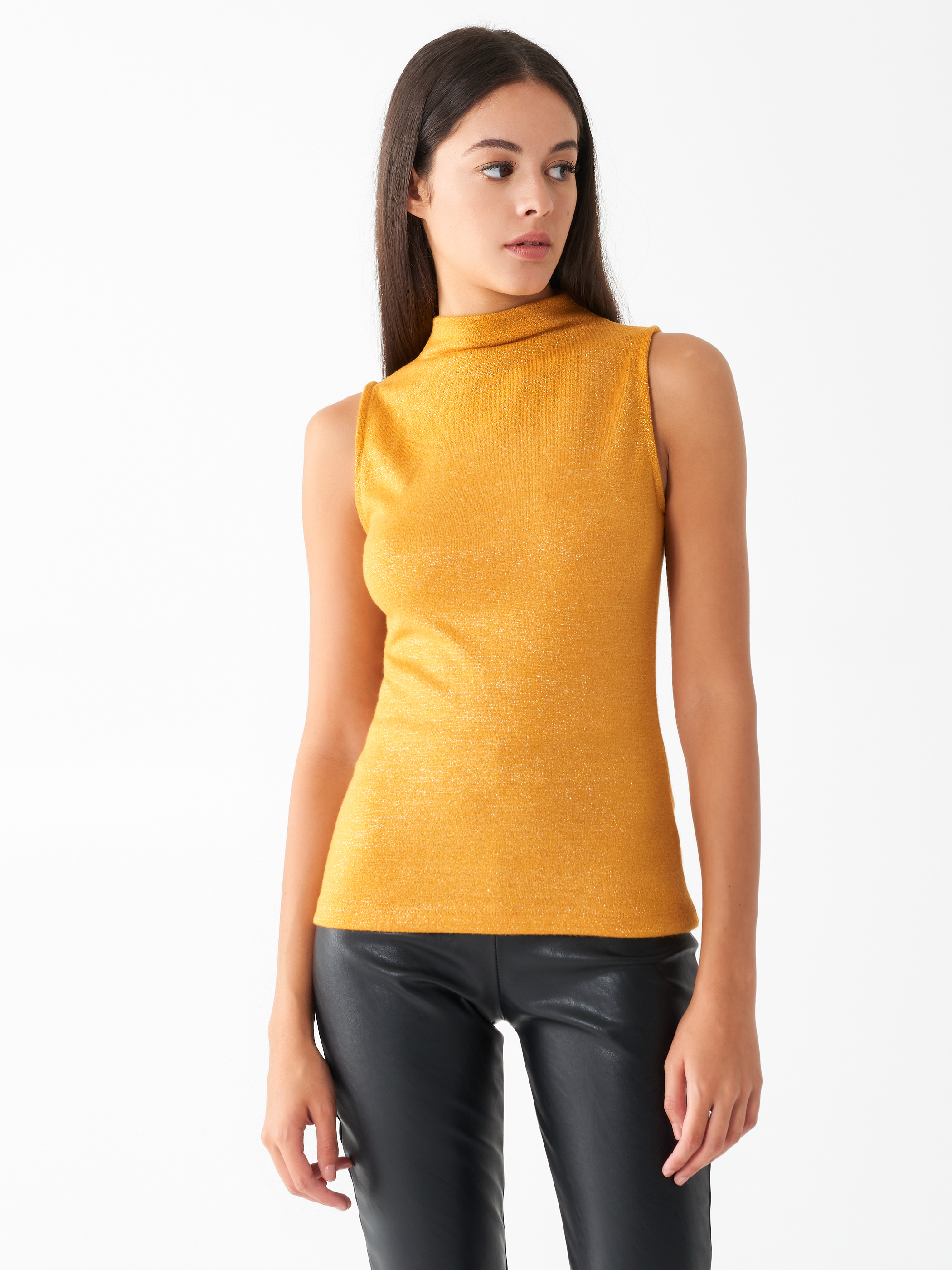 mock neck sleeveless top